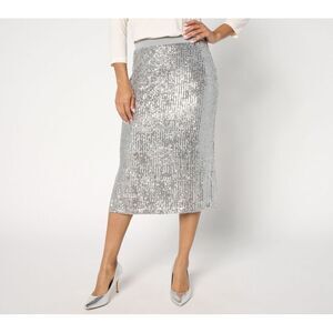 Susan Graver Women's Petite Skirt PM Occasions Pet Sequin Midi Gray A623512